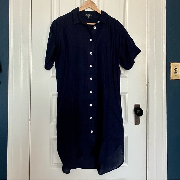 J Crew 100% linen navy shirtdress (EUC) - Picture 3 of 7
